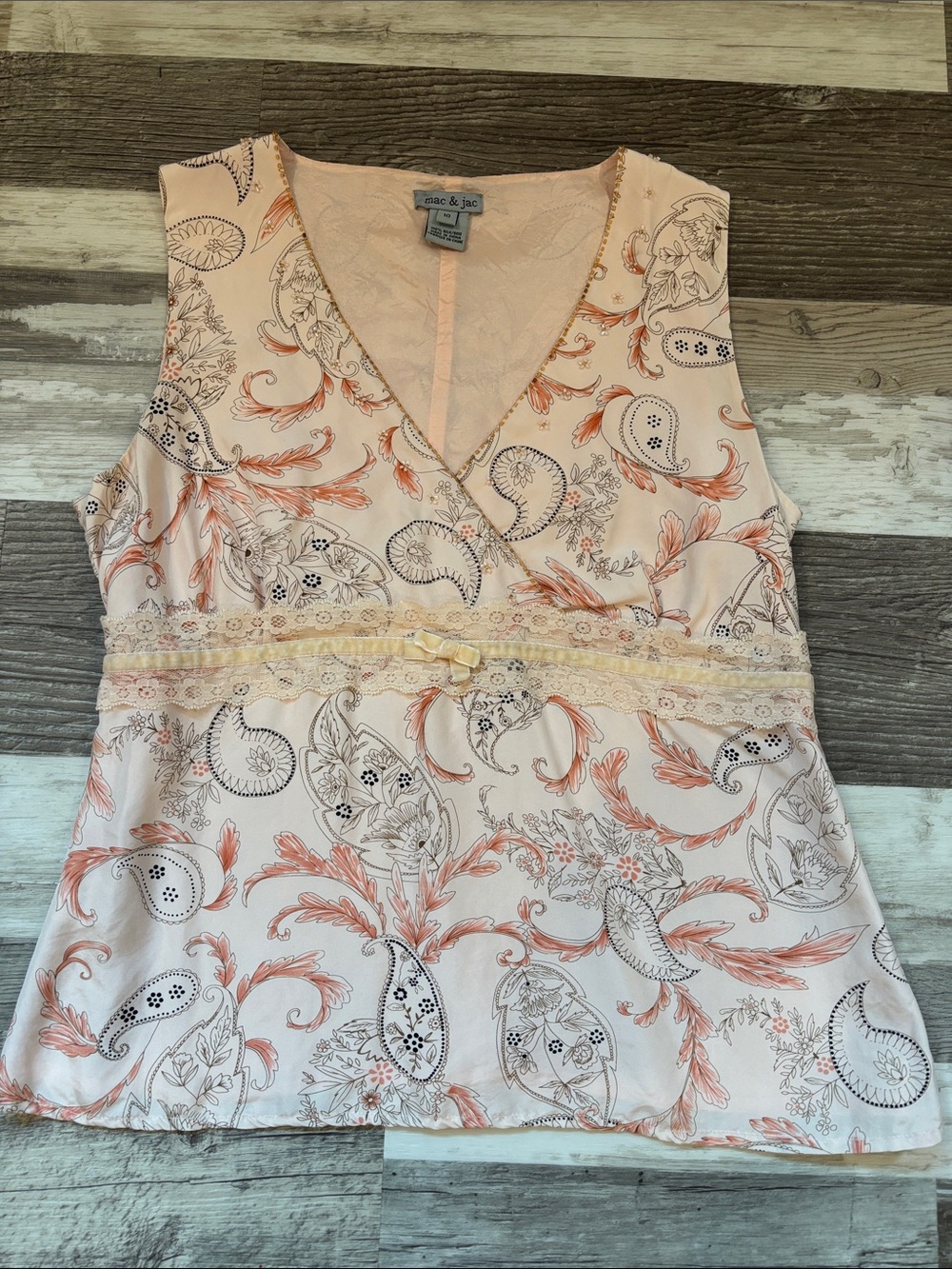 Pink Paisley Lace-Trim Sleeveless Wrap Top